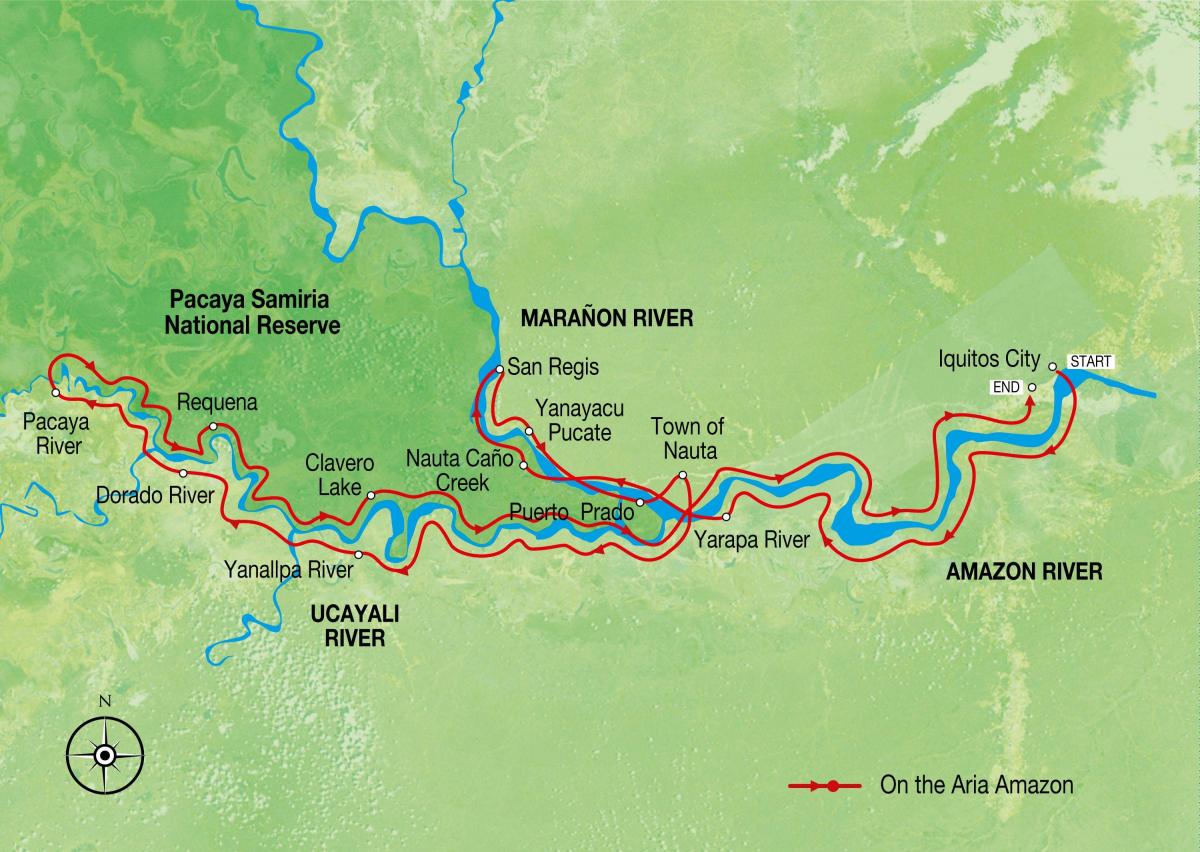 mapa řeky amazonky v Peru