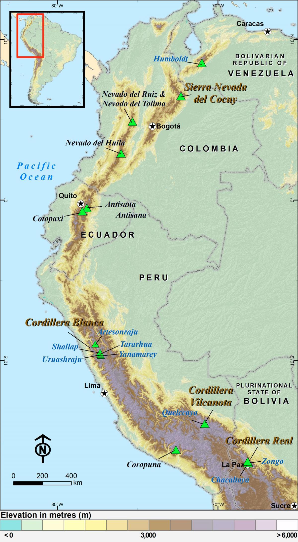 Peruánských andách mapě