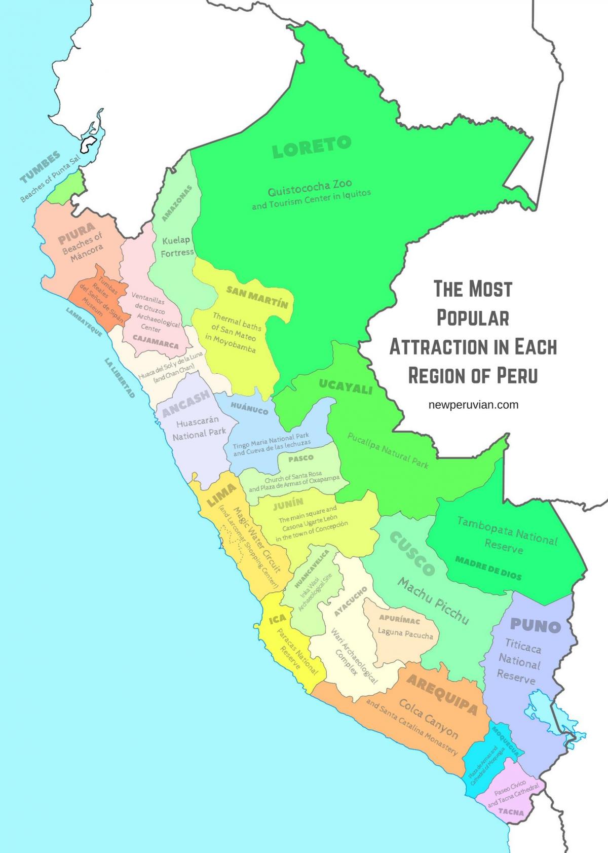mapa Peru turistických atrakcí