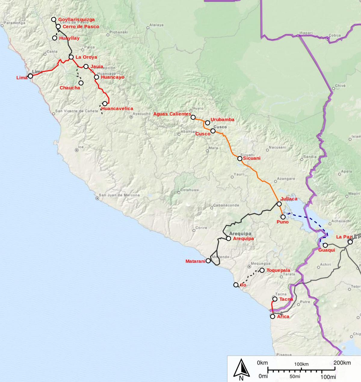 Peru vlak mapě