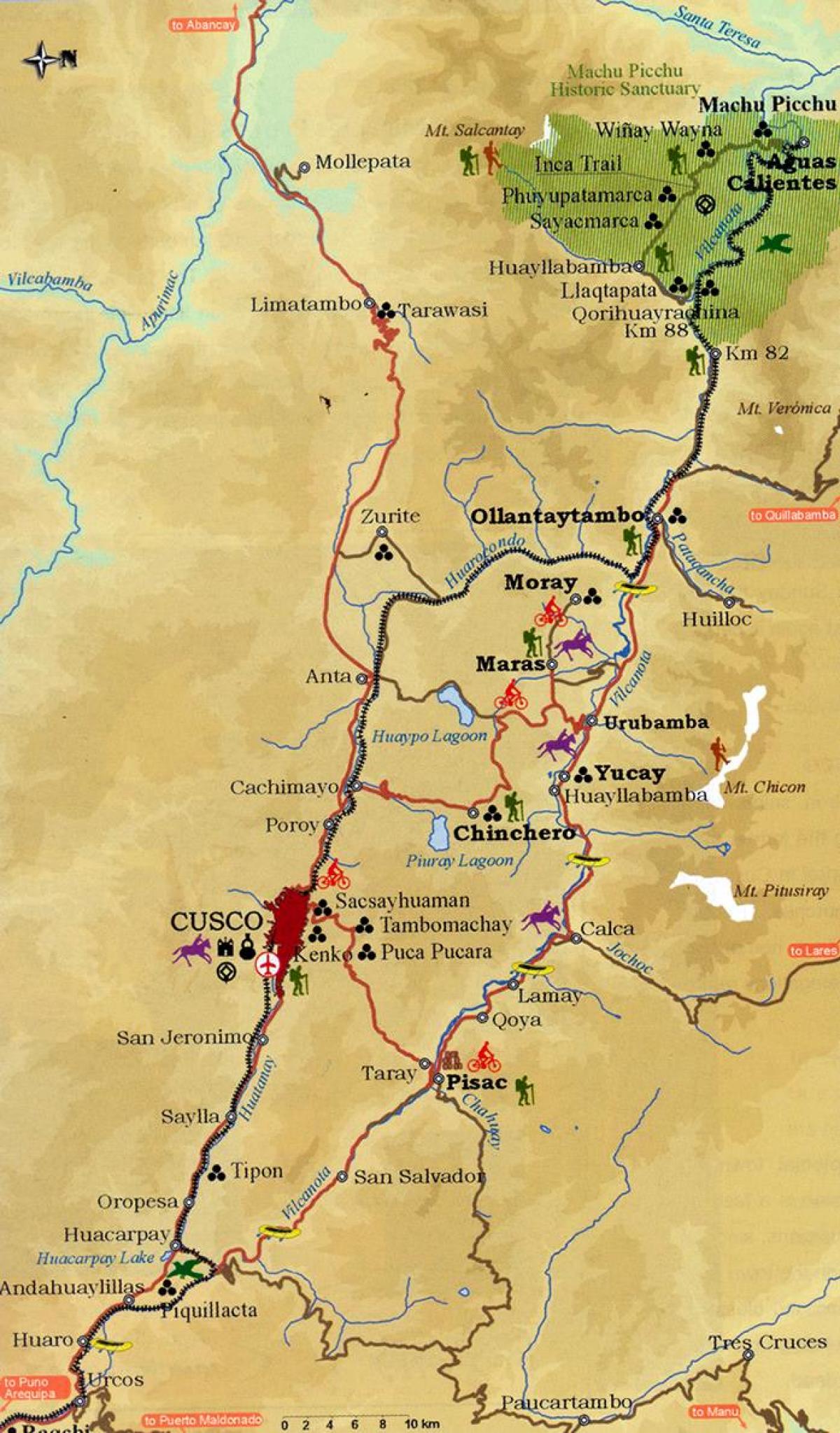 mapa posvátné údolí cusco Peru