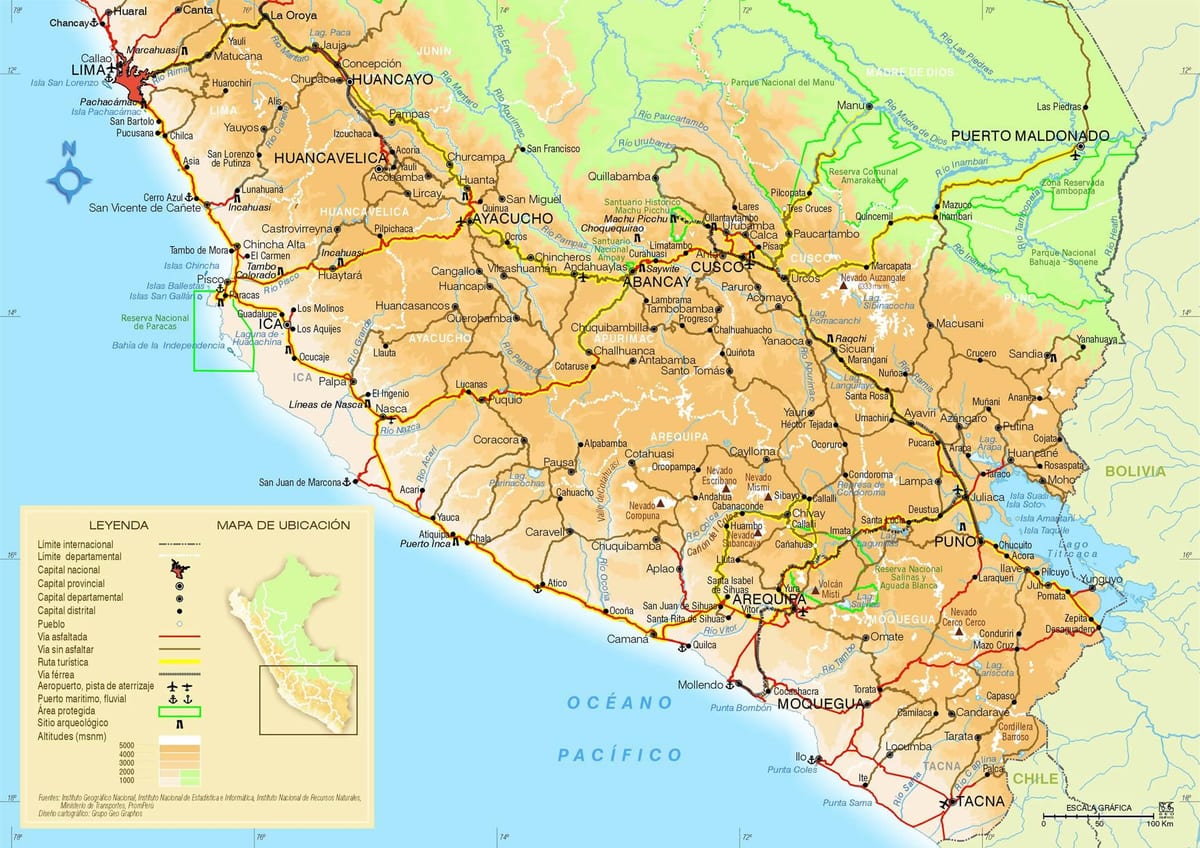 mapa jižní Peru