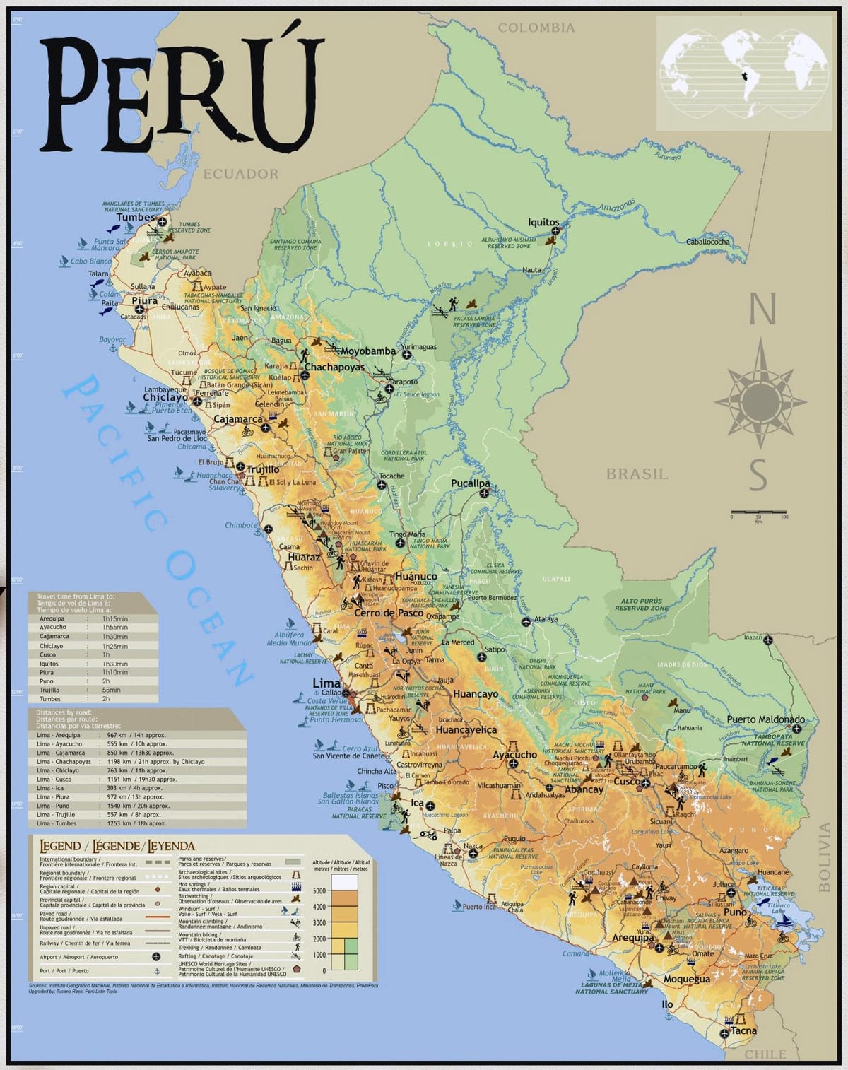 mapa Peru cestování