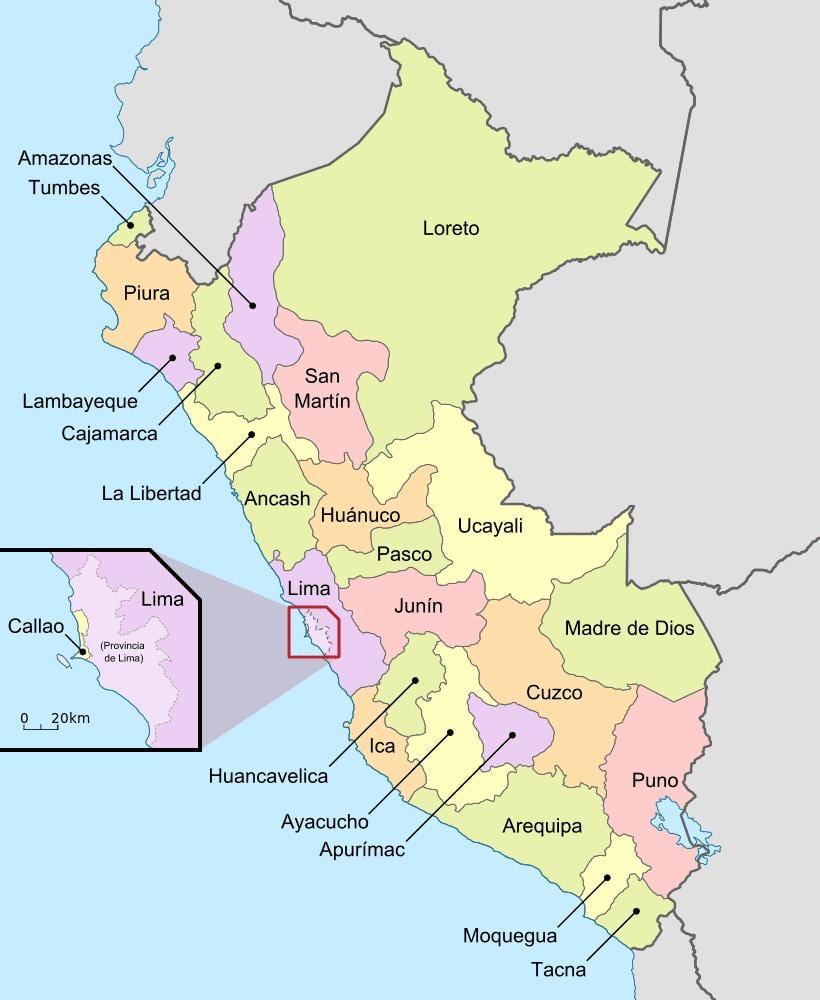 mapa Peru oddělení