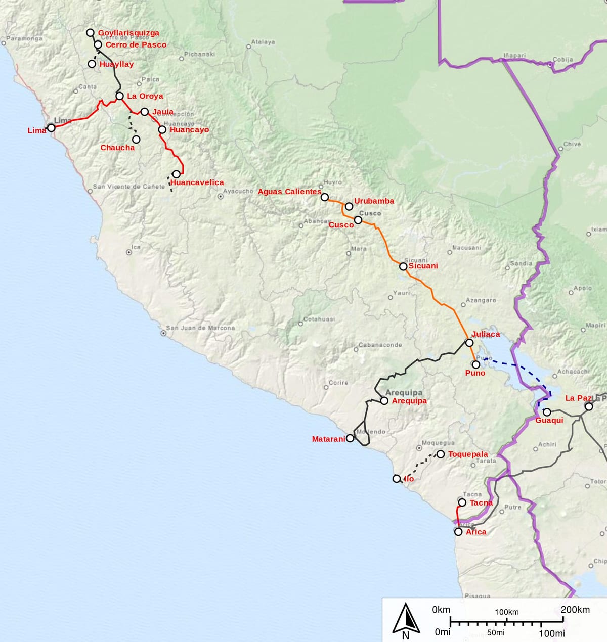 Peru vlak mapě