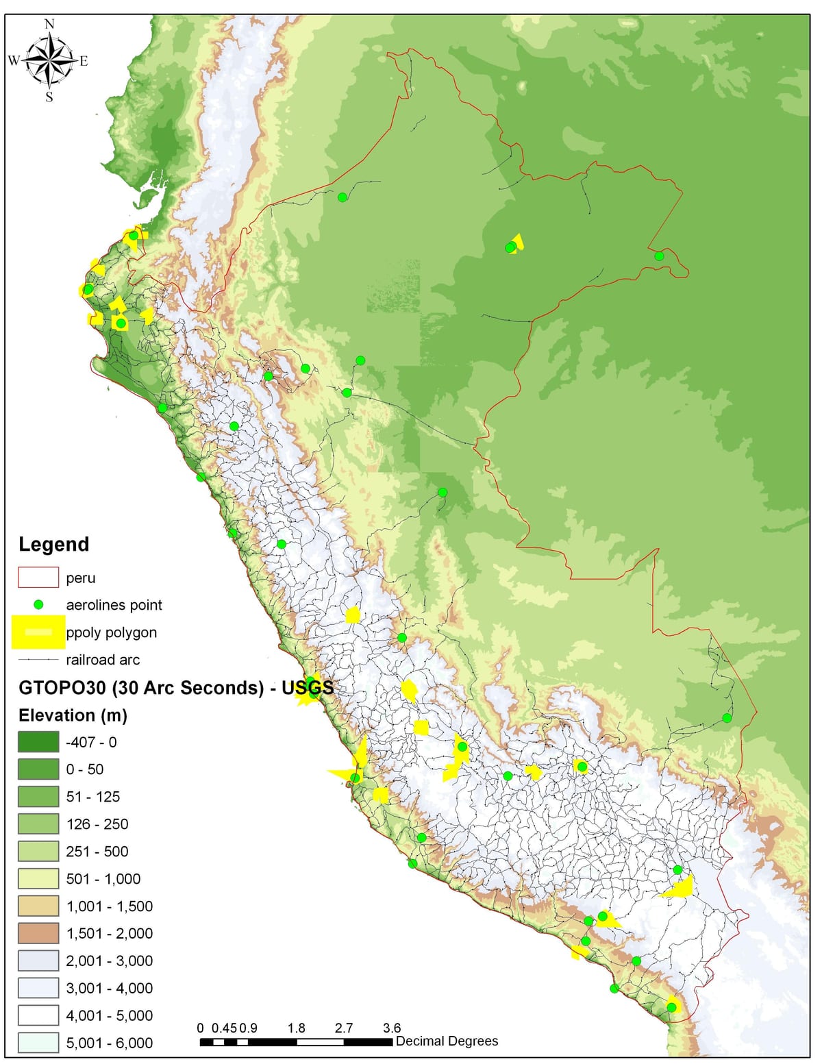 mapa Peru nadmořská výška