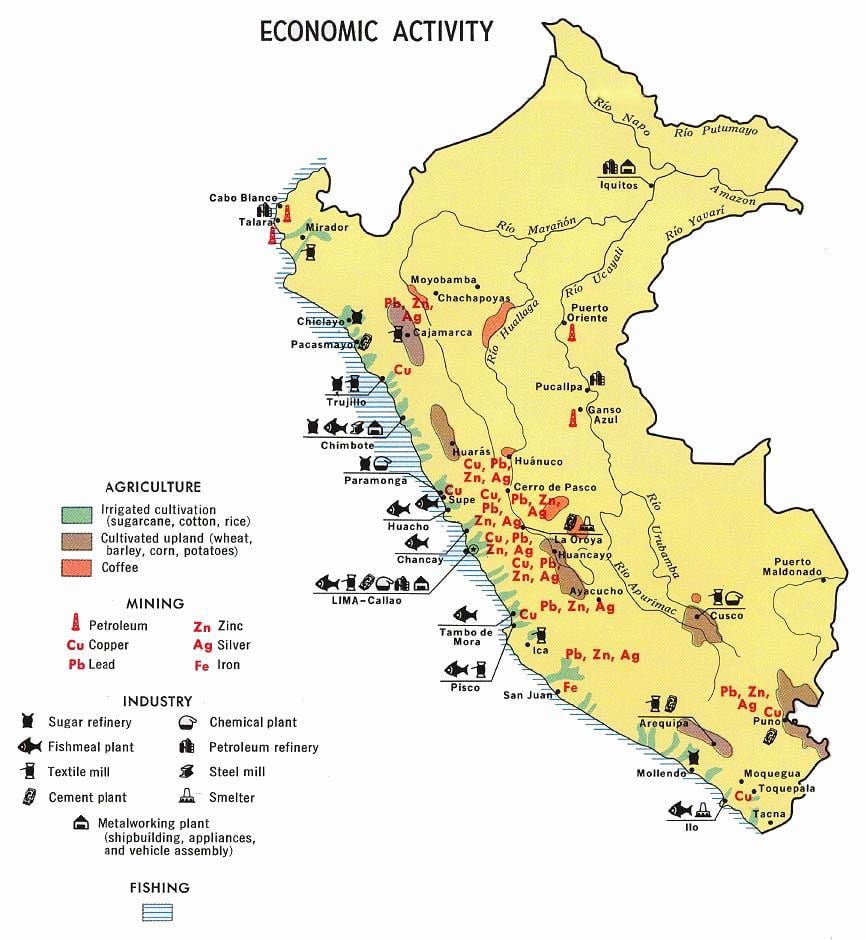 mapa Peru zemědělství