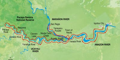 Mapa řeky amazonky v Peru